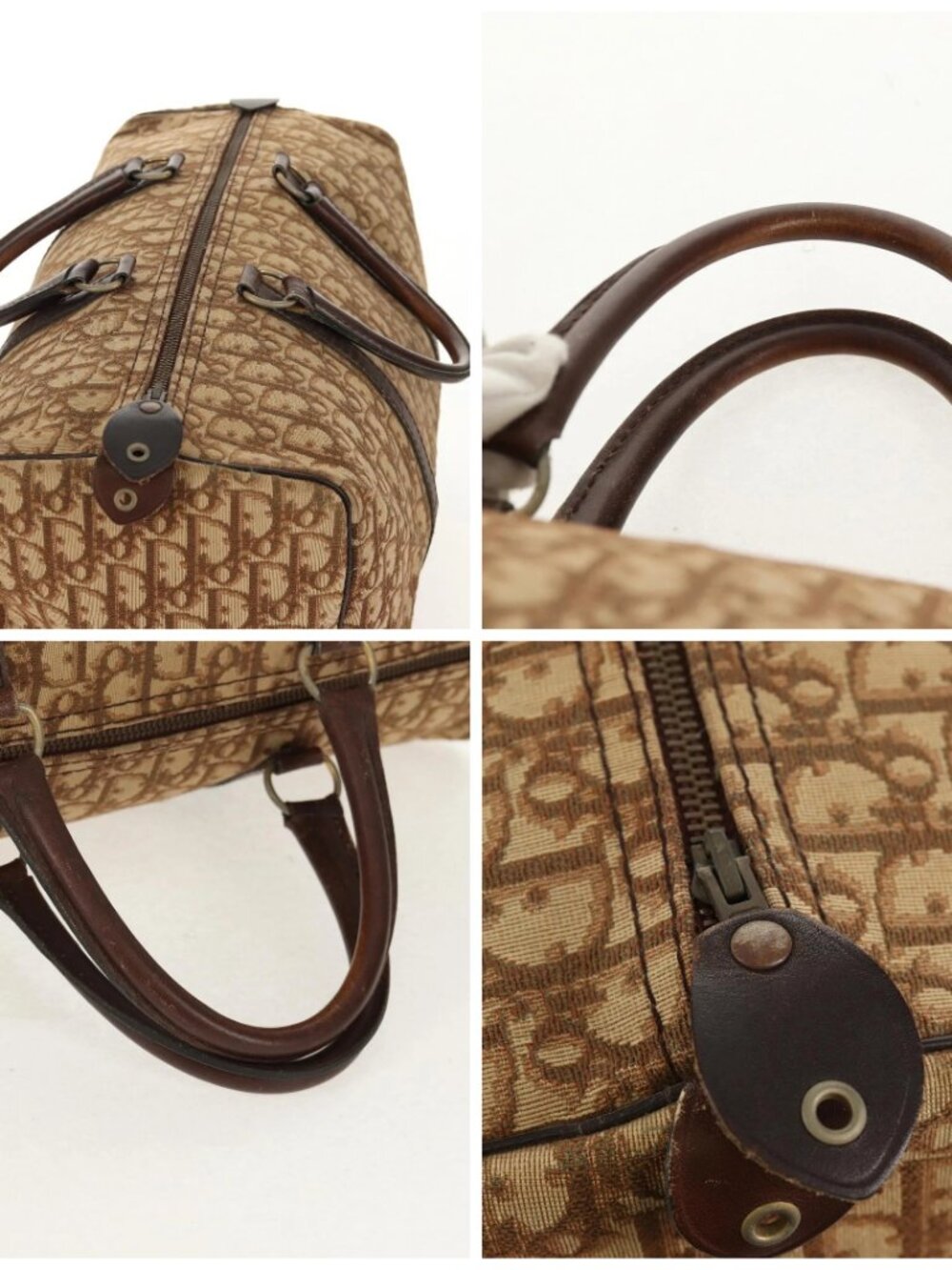 Christian Dior Trotter Canvas Boston Bag Beige Gold Auth 157139 - Picture 16 of 16